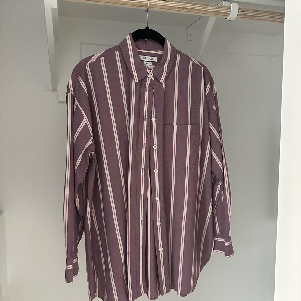 Madewell Casual Button Down Shirt in Purple and White